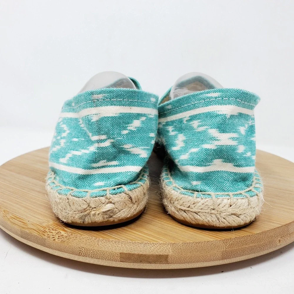 Soludos Espadrilles Womens 8.5 Blue Green Canvas Shoes Southwest Print Turquoise